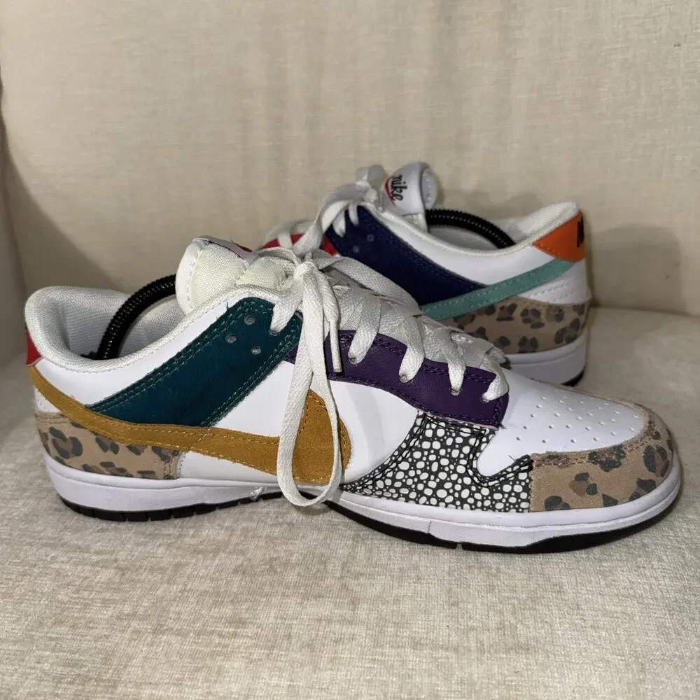 Nike Dunk Low Safari Mix DN3866-100 Mens 9.5 Animal Print Athletic Shoes NWOB